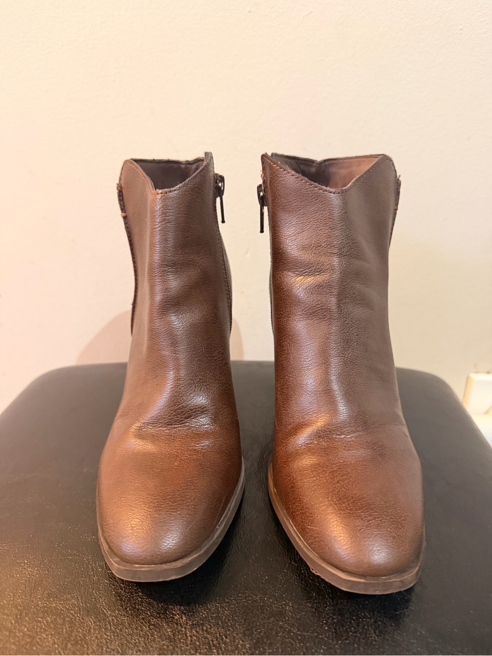 Sun + Stone Brown Leather Ankle Booties with Side Zipper